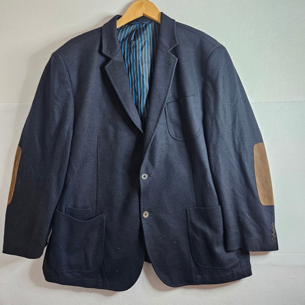 Patrick‎ James Mens 48R Wool Blazer Navy Blue Elbow Patches Sport Coat Babbite
